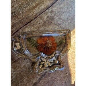 Lucite Resin Teabag Holder With Flowers 70s Bohemian Eclectic Style Decor 924100